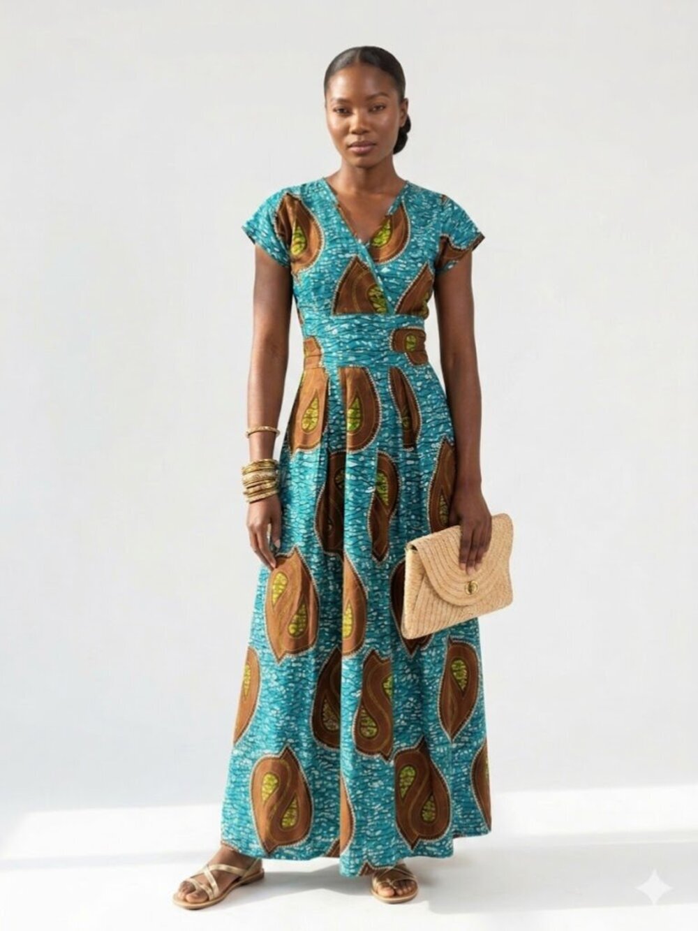 Gitas Portal African Print Maxi Dress Wax Print Style Cotton Dress Best Fit XS/2
